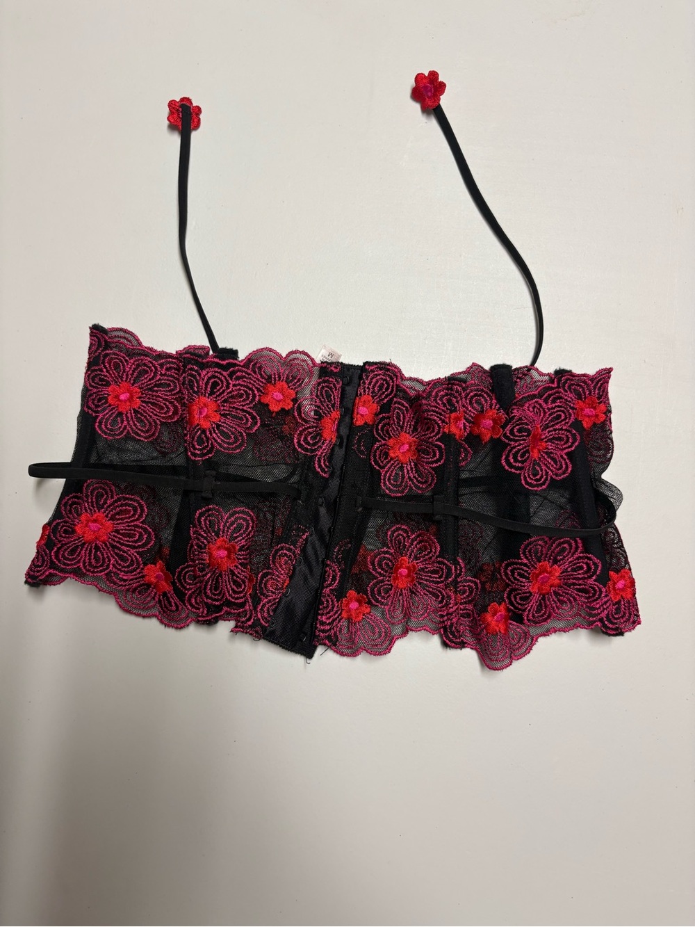 Floral Lace Victoria Secret waist corset - Black with Pink & Red Accents